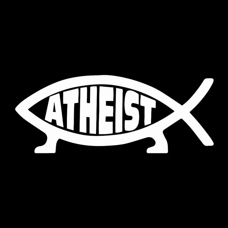 ملصق فينيل مقاوم للطقس من EvolveFISH Atheist Fish - [أبيض] [5 بوصات]